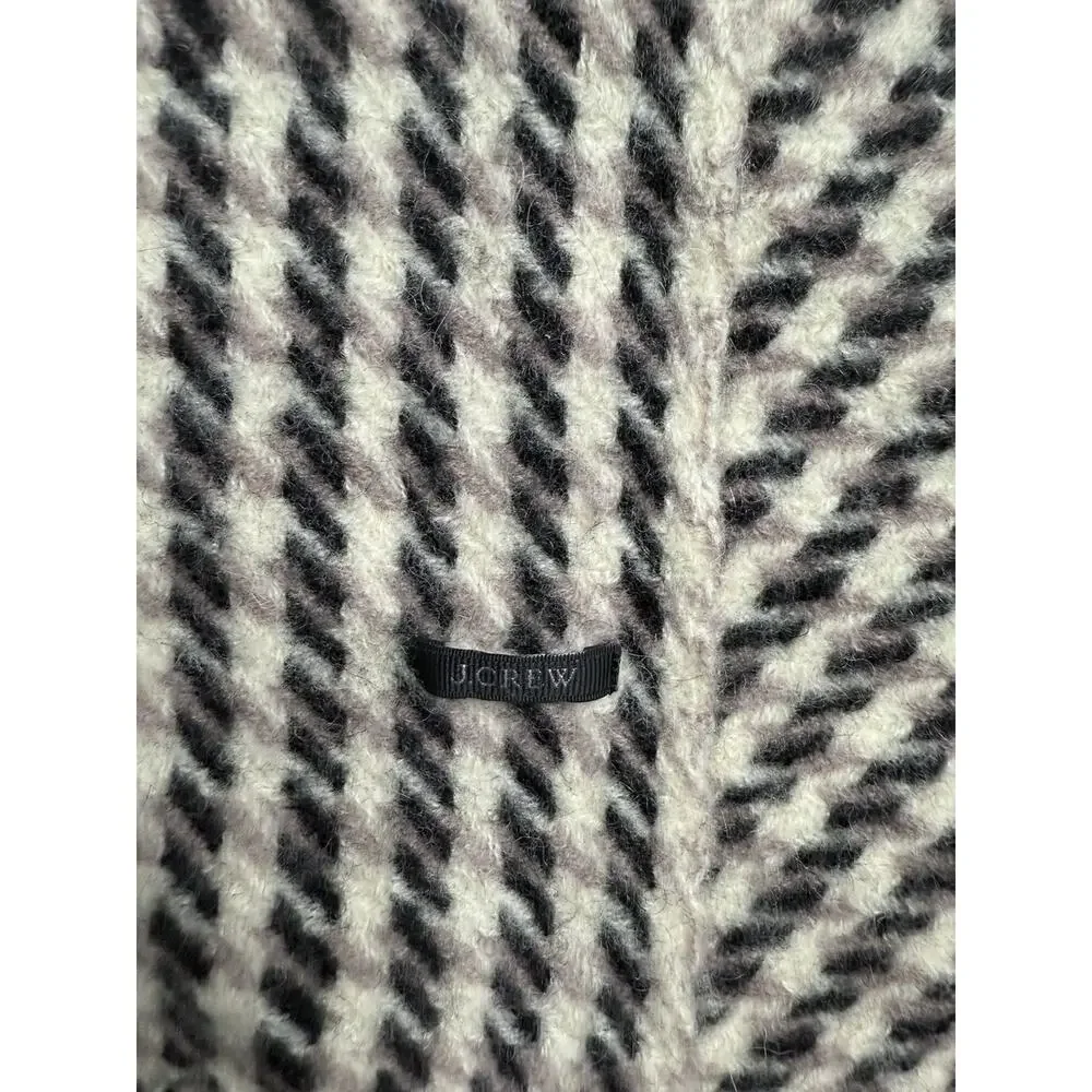 J Crew 100% Wool Oversized 19” X 74” Scarf Black Gray Houndstooth EUC Preppy